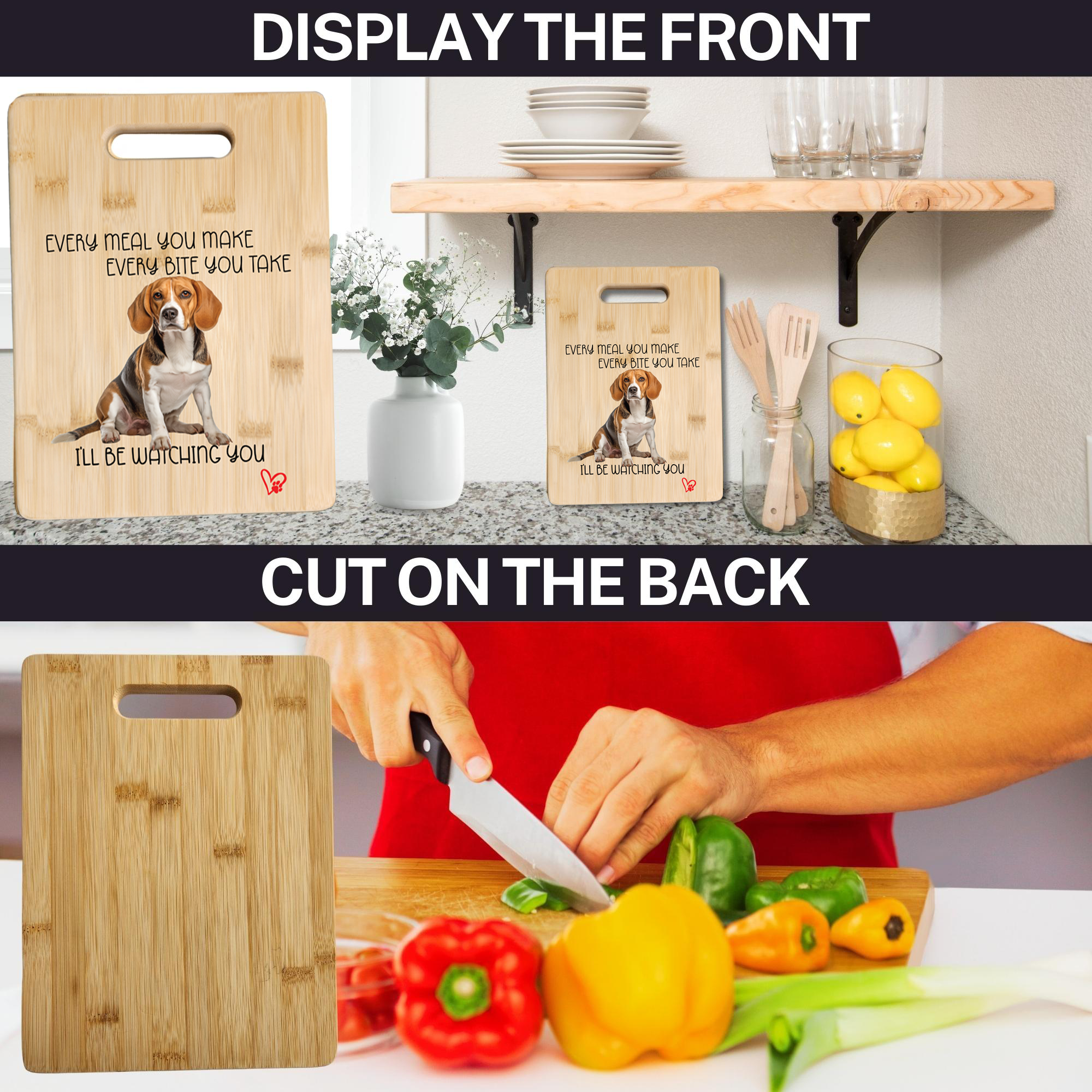 Beagle Cutting Board and Ten Large Digitally Printed Beagle Stickers, Beagle Gift for Beagle Lovers,