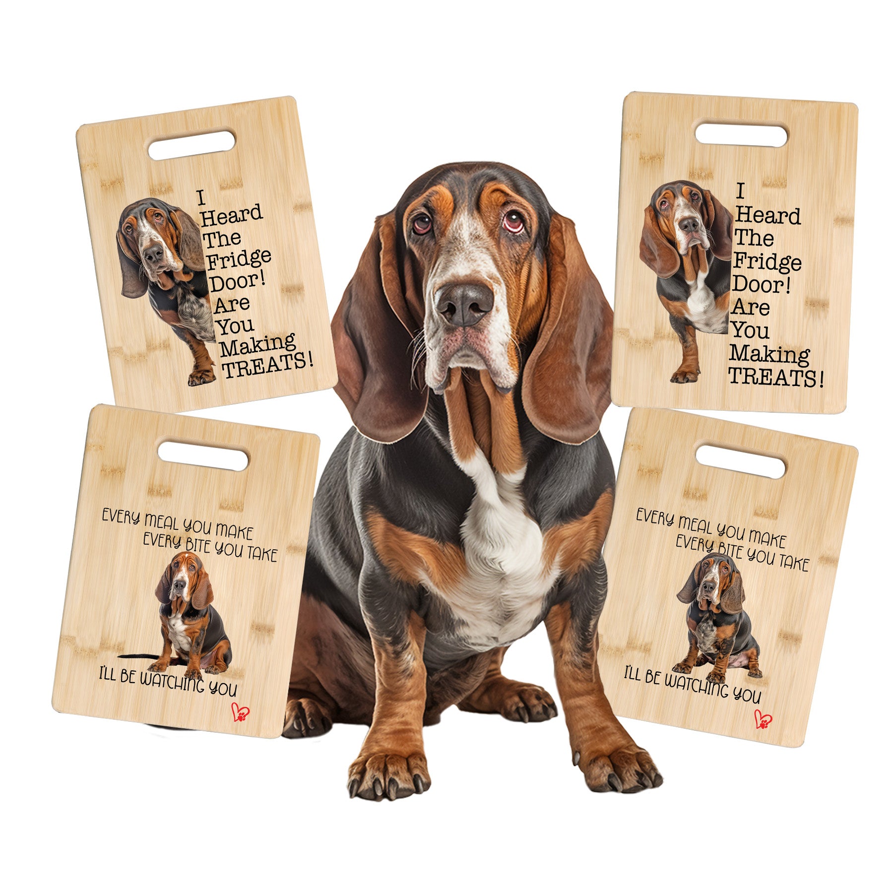 Basset Hound Cutting Board and Ten Large Digitally Printed Basset Hound Stickers, Basset Hound Gift for Basset Hound Lovers