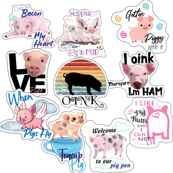 Pig Stickers, Ten Vinyl Stickers Supporting Pig, Great Pig Gift, Decorative Stickers