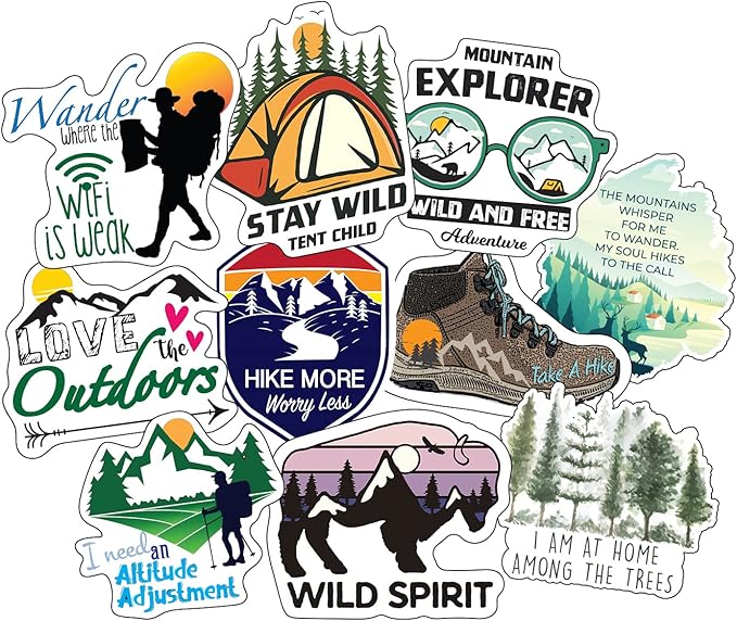 Hiking Stickers, Ten Vinyl Stickers Supporting Hiking, Great Hiking Gift, Decorative Stickers