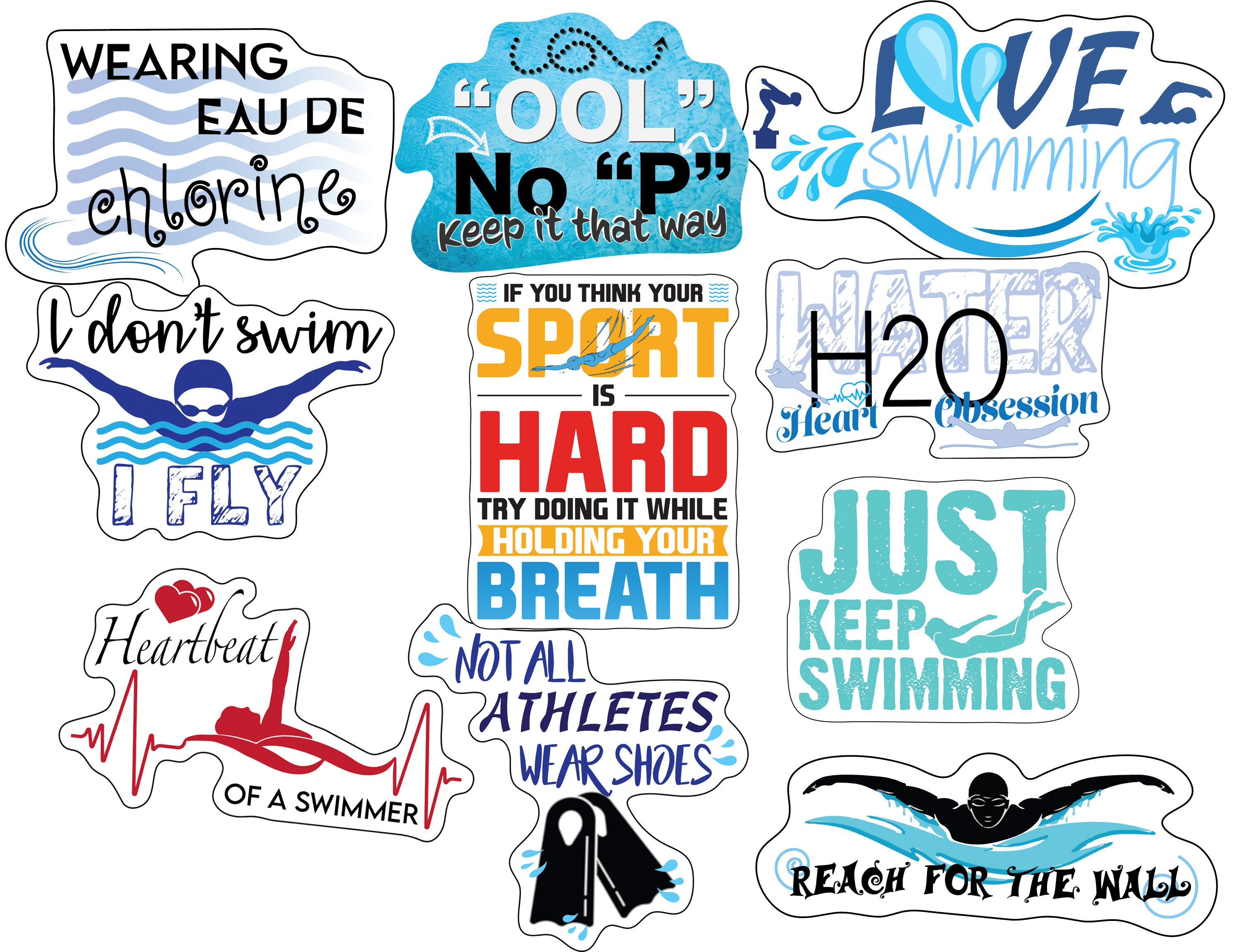 Swim Stickers, Ten Vinyl Stickers Supporting Swim, Great Swim Gift, Decorative Stickers