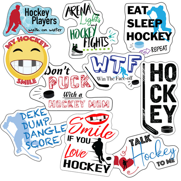 Hockey Stickers, Ten Vinyl Stickers Supporting Hockey, Great Hockey Gift, Decorative Stickers