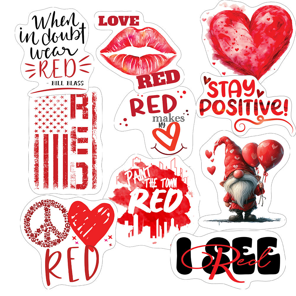 Red Stickers, Ten Vinyl Stickers Supporting Red, Great Red Gift, Decorative Stickers