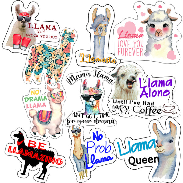 Llama Stickers, Ten Vinyl Stickers Supporting Llama, Great Llama Gift, Decorative Stickers