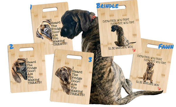 Mastiff Cutting Board and Ten Large Digitally Printed Mastiff Stickers, Mastiff Gift for Mastiff Lovers