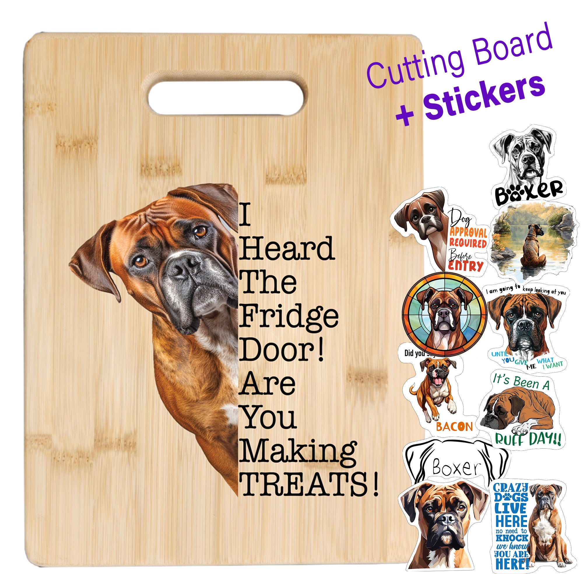 Boxer Cutting Board and Ten Large Digitally Printed Boxer Stickers,  Boxer Gift for  Boxer Lovers