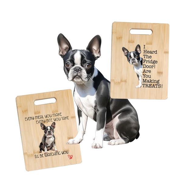 Boston Terrier Cutting Board and Ten Large Digitally Printed Boston Terrier Stickers, Boston Terrier Gift for Boston Terrier Lovers