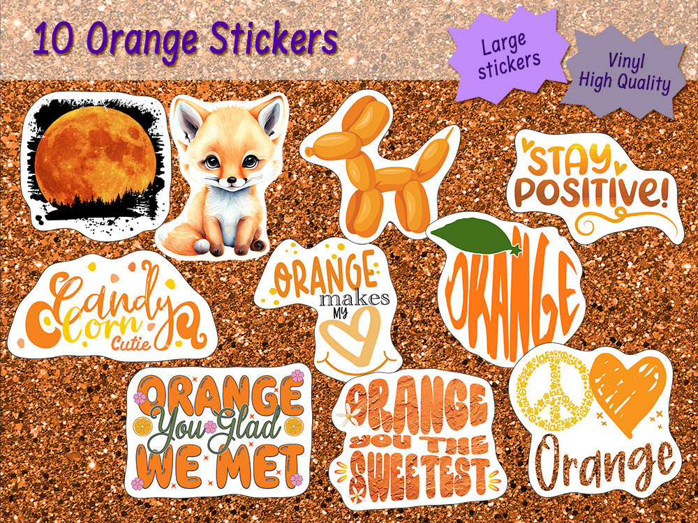 Orange Stickers, Ten Vinyl Stickers Supporting Orange, Great Orange Gift, Decorative Stickers