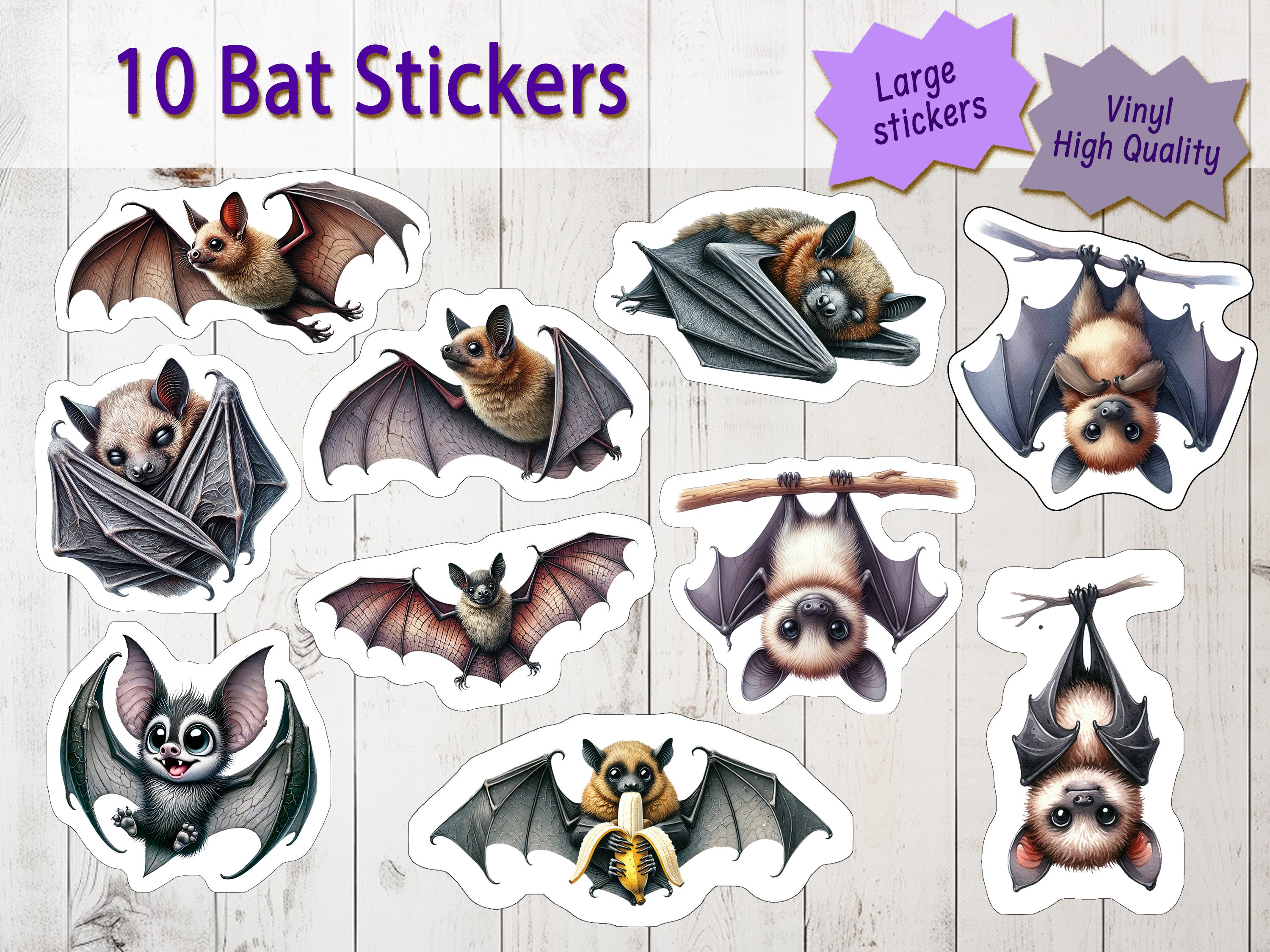Bat Stickers, Ten Vinyl Stickers Supporting Bats, Great Bat Gift, Decorative Bat Stickers