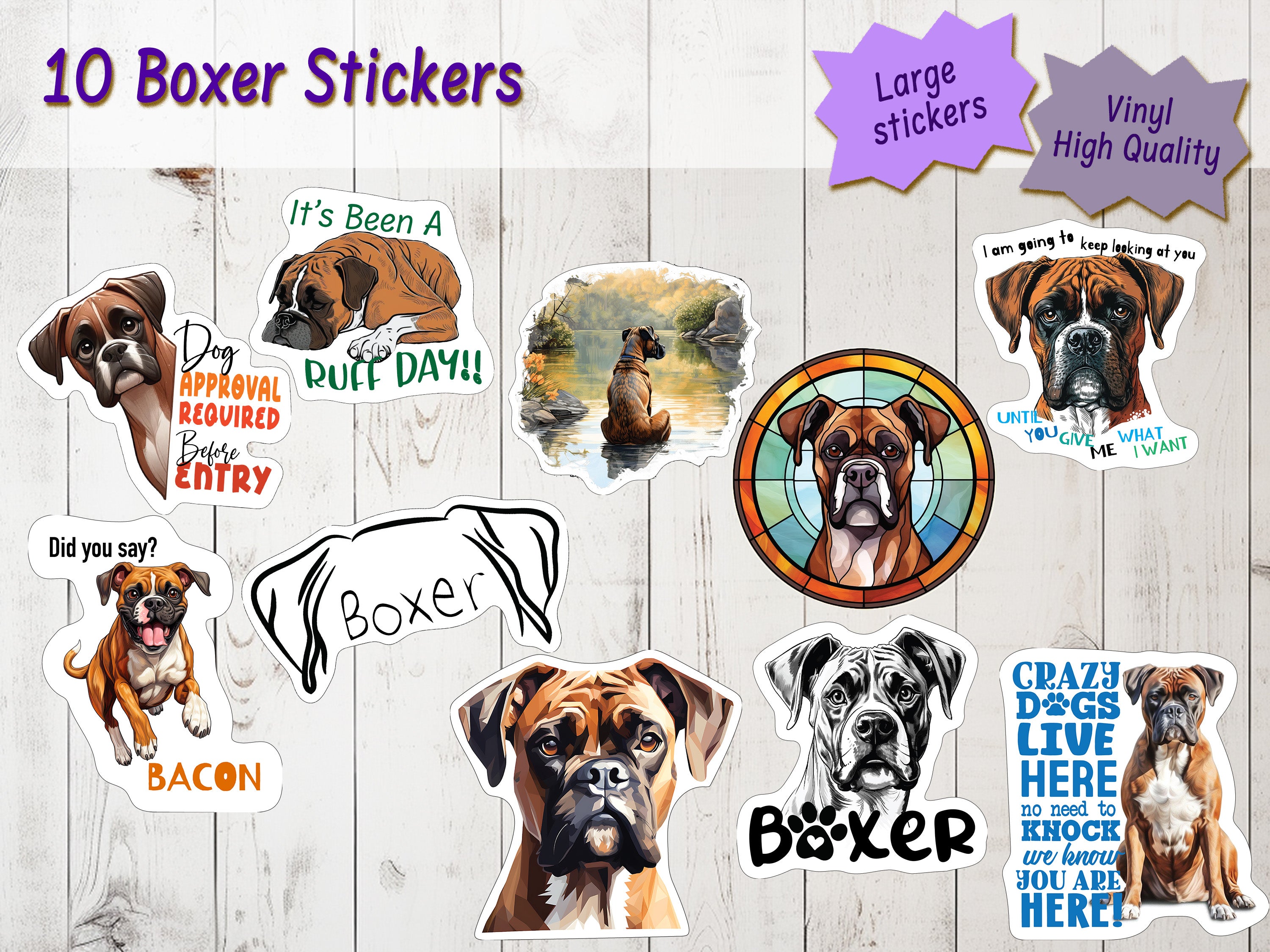 Boxer Cutting Board and Ten Large Digitally Printed Boxer Stickers,  Boxer Gift for  Boxer Lovers