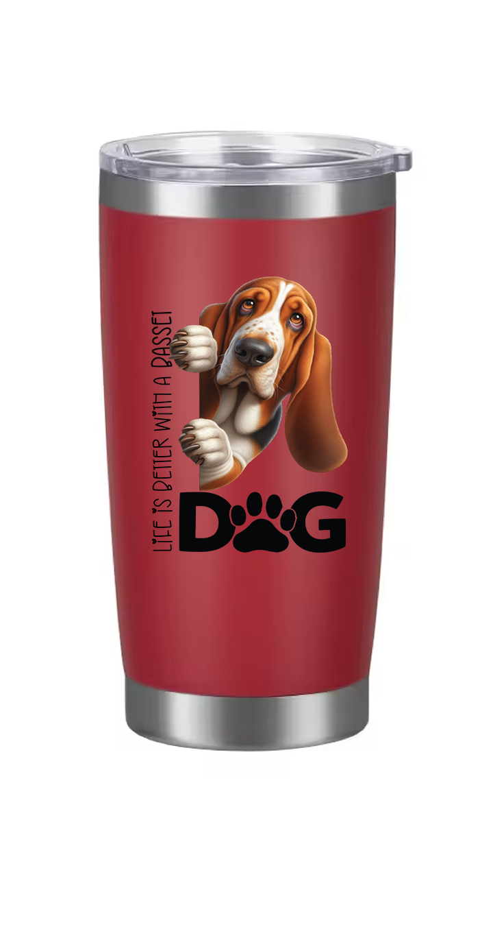 Basset Hound Tumbler and Ten Large Digitally Printed Basset Hound Stickers, Basset Hound Gift for Basset Hound Lovers