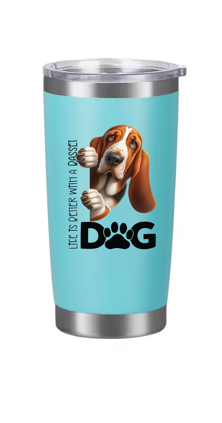 Basset Hound Tumbler and Ten Large Digitally Printed Basset Hound Stickers, Basset Hound Gift for Basset Hound Lovers