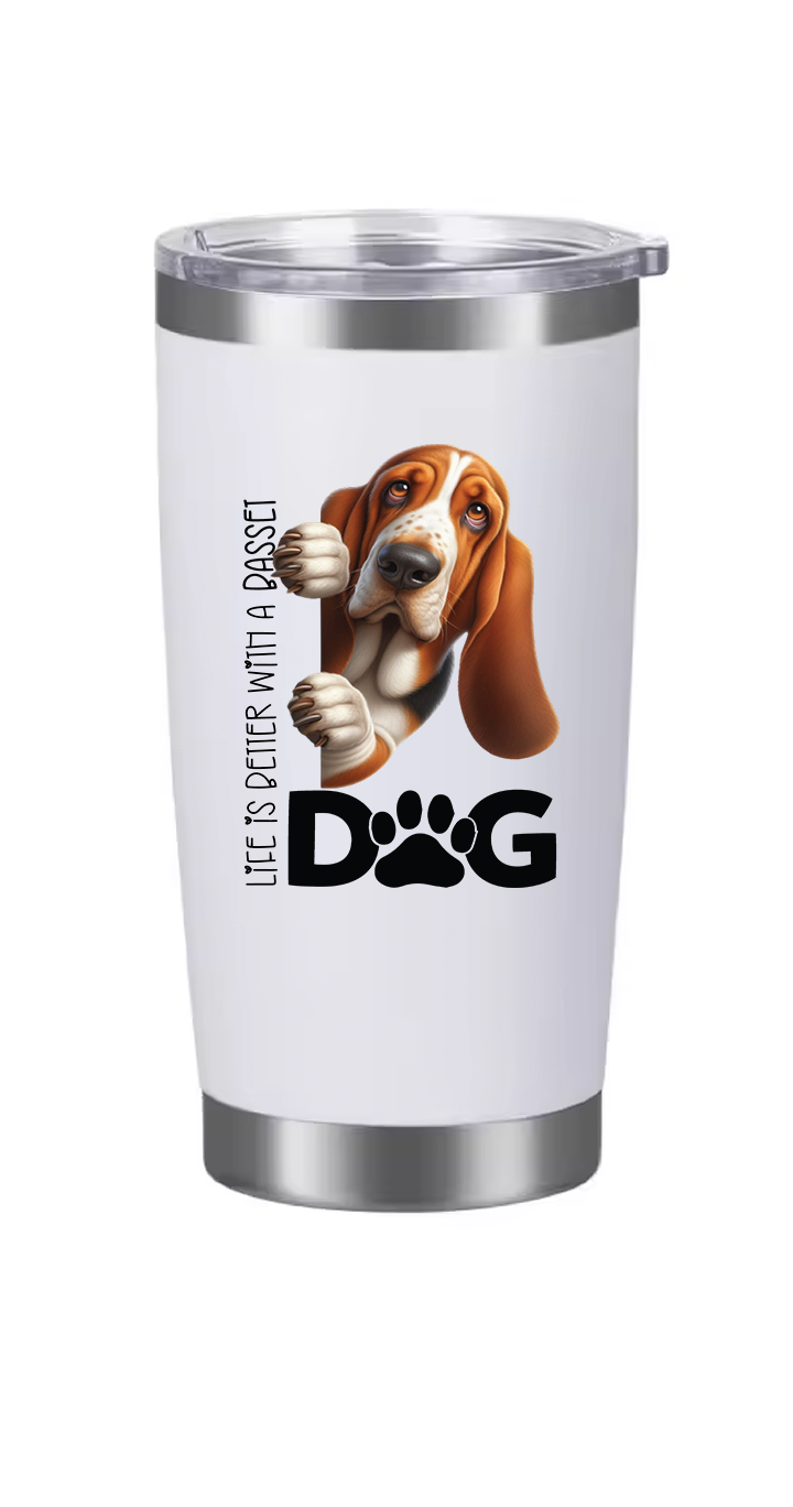 Basset Hound Tumbler and Ten Large Digitally Printed Basset Hound Stickers, Basset Hound Gift for Basset Hound Lovers