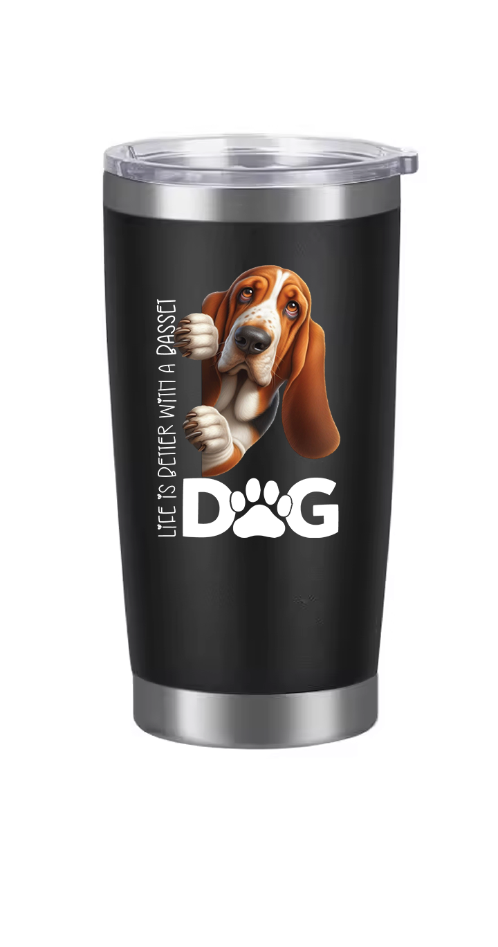 Basset Hound Tumbler and Ten Large Digitally Printed Basset Hound Stickers, Basset Hound Gift for Basset Hound Lovers