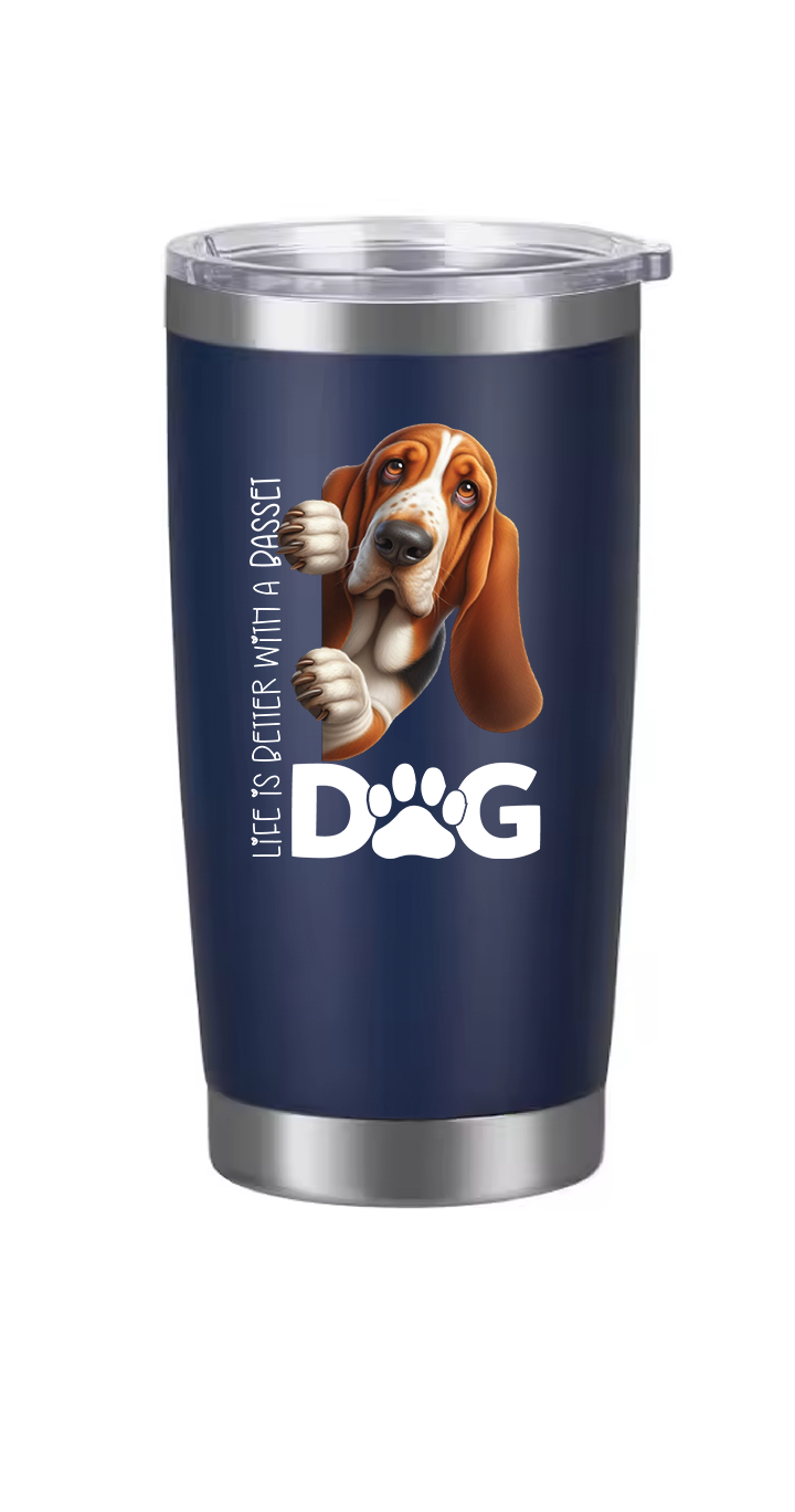 Basset Hound Tumbler and Ten Large Digitally Printed Basset Hound Stickers, Basset Hound Gift for Basset Hound Lovers