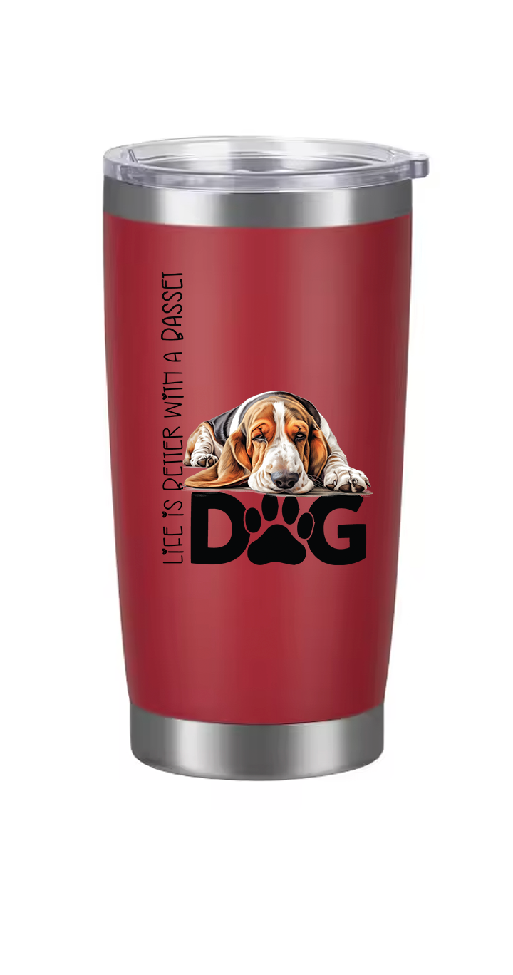 Basset Hound Tumbler and Ten Large Digitally Printed Basset Hound Stickers, Basset Hound Gift for Basset Hound Lovers