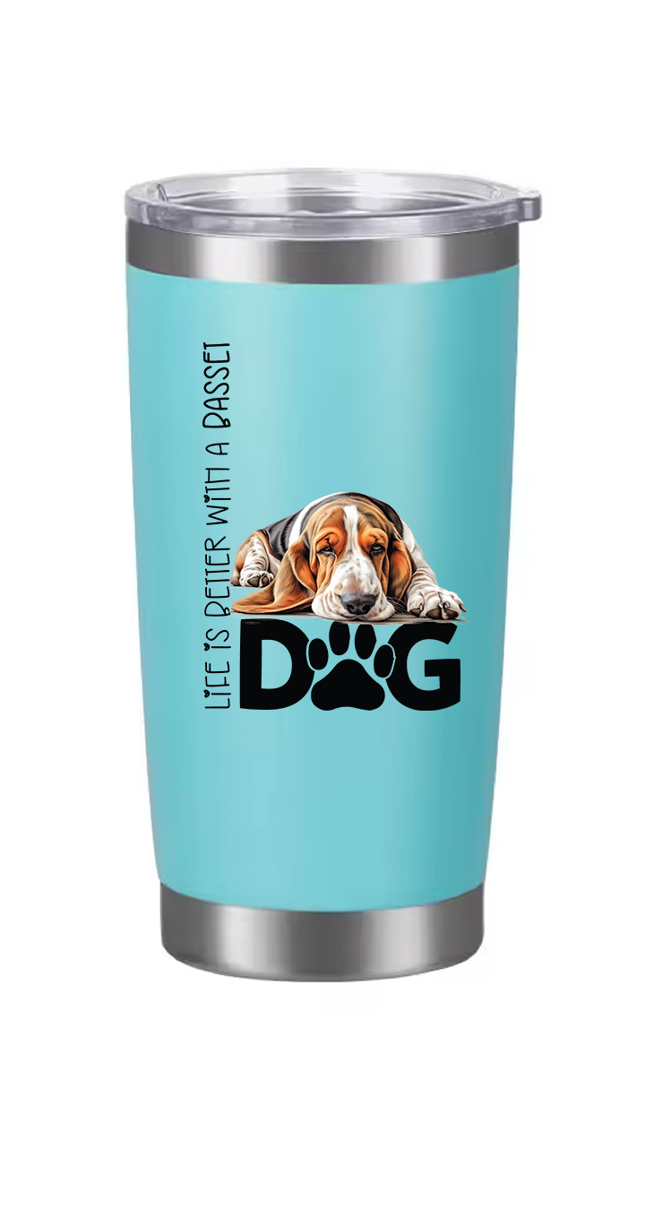 Basset Hound Tumbler and Ten Large Digitally Printed Basset Hound Stickers, Basset Hound Gift for Basset Hound Lovers