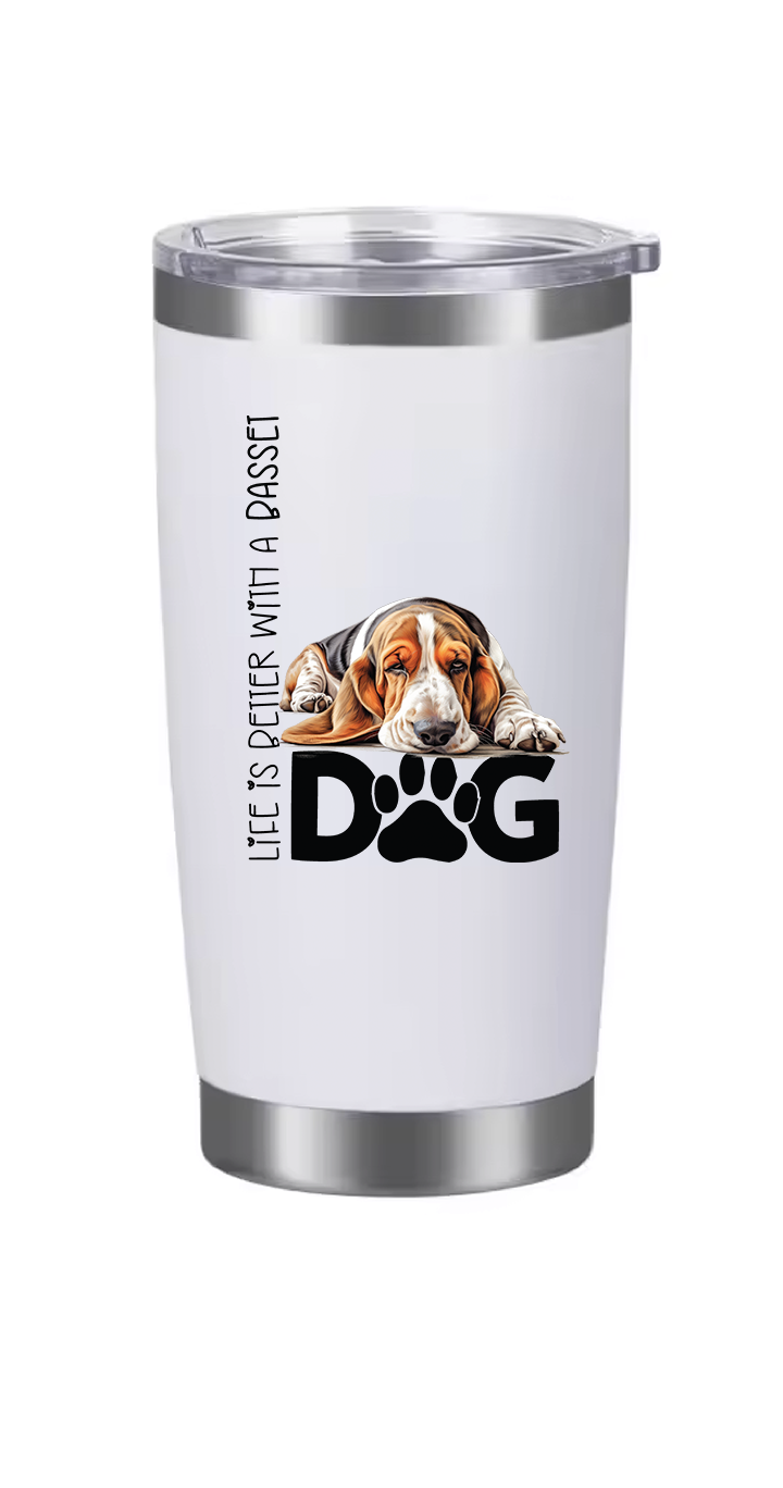 Basset Hound Tumbler and Ten Large Digitally Printed Basset Hound Stickers, Basset Hound Gift for Basset Hound Lovers