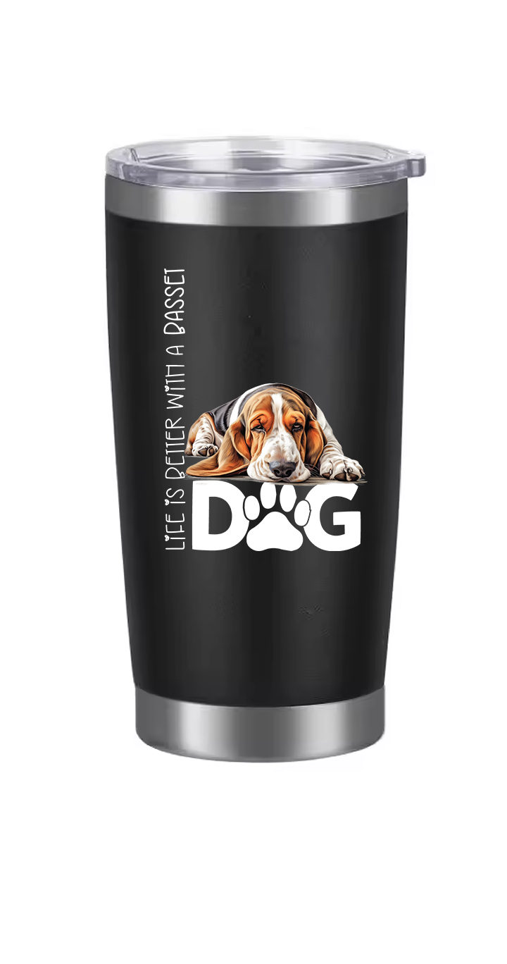 Basset Hound Tumbler and Ten Large Digitally Printed Basset Hound Stickers, Basset Hound Gift for Basset Hound Lovers