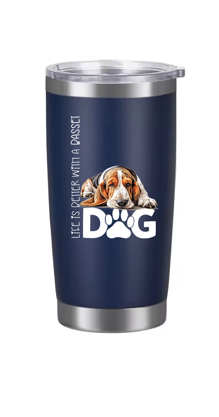 Basset Hound Tumbler and Ten Large Digitally Printed Basset Hound Stickers, Basset Hound Gift for Basset Hound Lovers