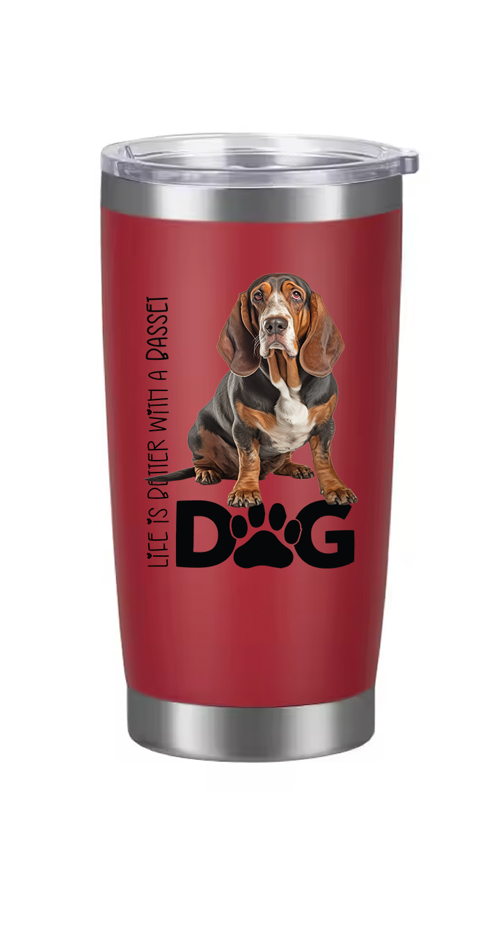 Basset Hound Tumbler and Ten Large Digitally Printed Basset Hound Stickers, Basset Hound Gift for Basset Hound Lovers