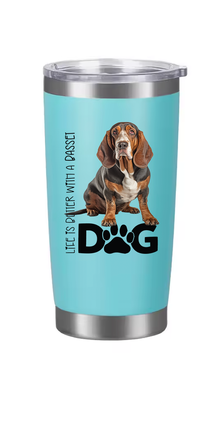 Basset Hound Tumbler and Ten Large Digitally Printed Basset Hound Stickers, Basset Hound Gift for Basset Hound Lovers