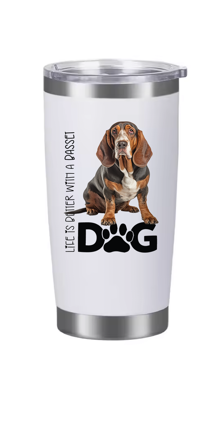 Basset Hound Tumbler and Ten Large Digitally Printed Basset Hound Stickers, Basset Hound Gift for Basset Hound Lovers