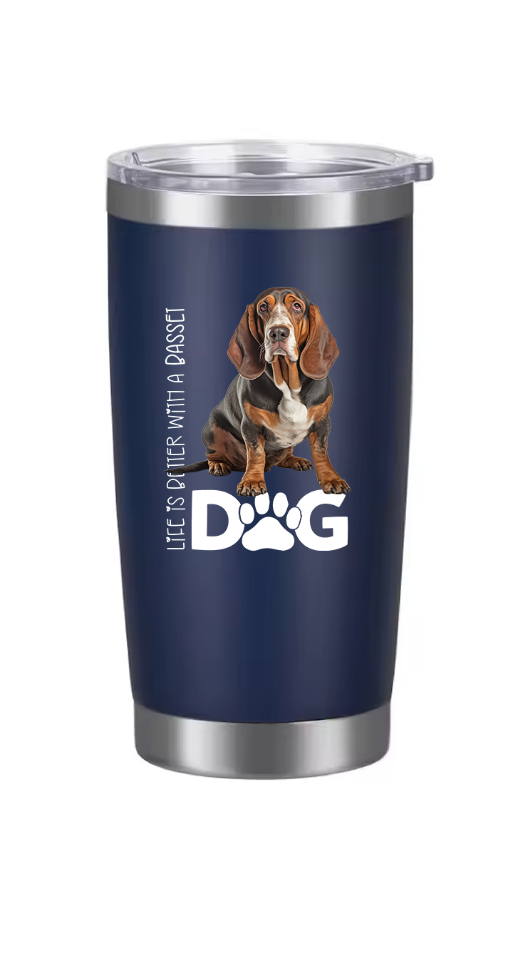 Basset Hound Tumbler and Ten Large Digitally Printed Basset Hound Stickers, Basset Hound Gift for Basset Hound Lovers