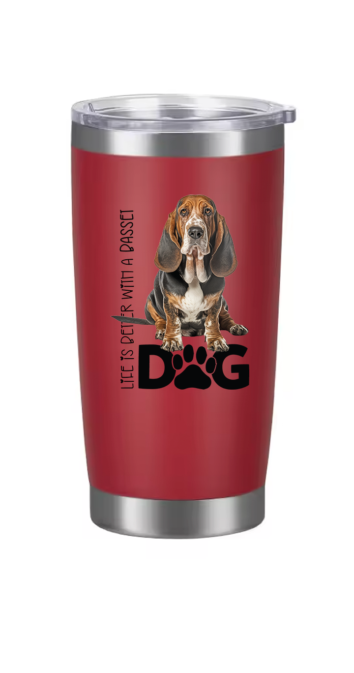 Basset Hound Tumbler and Ten Large Digitally Printed Basset Hound Stickers, Basset Hound Gift for Basset Hound Lovers