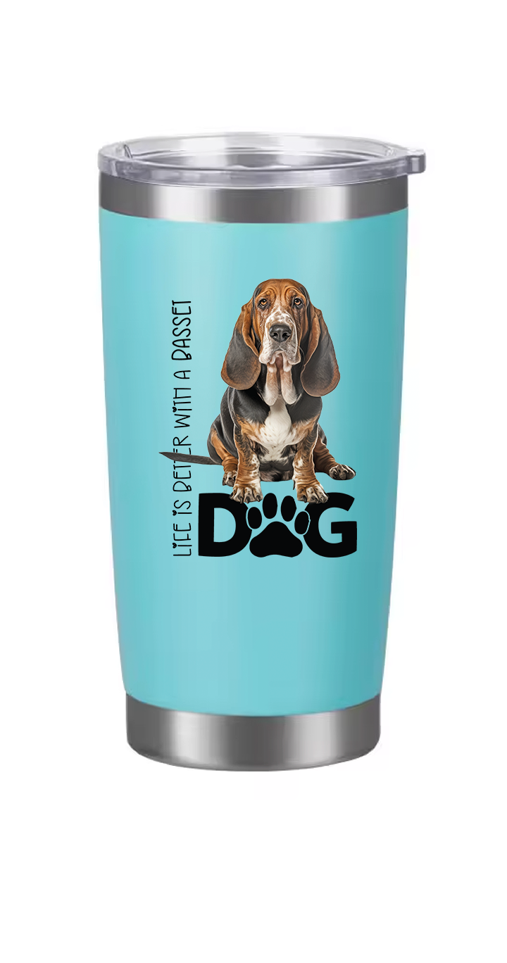 Basset Hound Tumbler and Ten Large Digitally Printed Basset Hound Stickers, Basset Hound Gift for Basset Hound Lovers