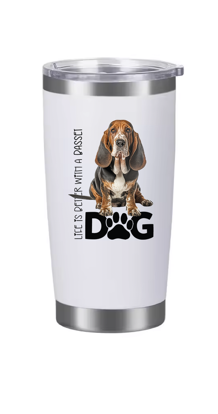 Basset Hound Tumbler and Ten Large Digitally Printed Basset Hound Stickers, Basset Hound Gift for Basset Hound Lovers