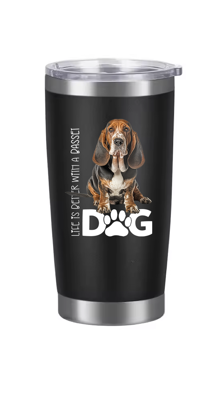 Basset Hound Tumbler and Ten Large Digitally Printed Basset Hound Stickers, Basset Hound Gift for Basset Hound Lovers