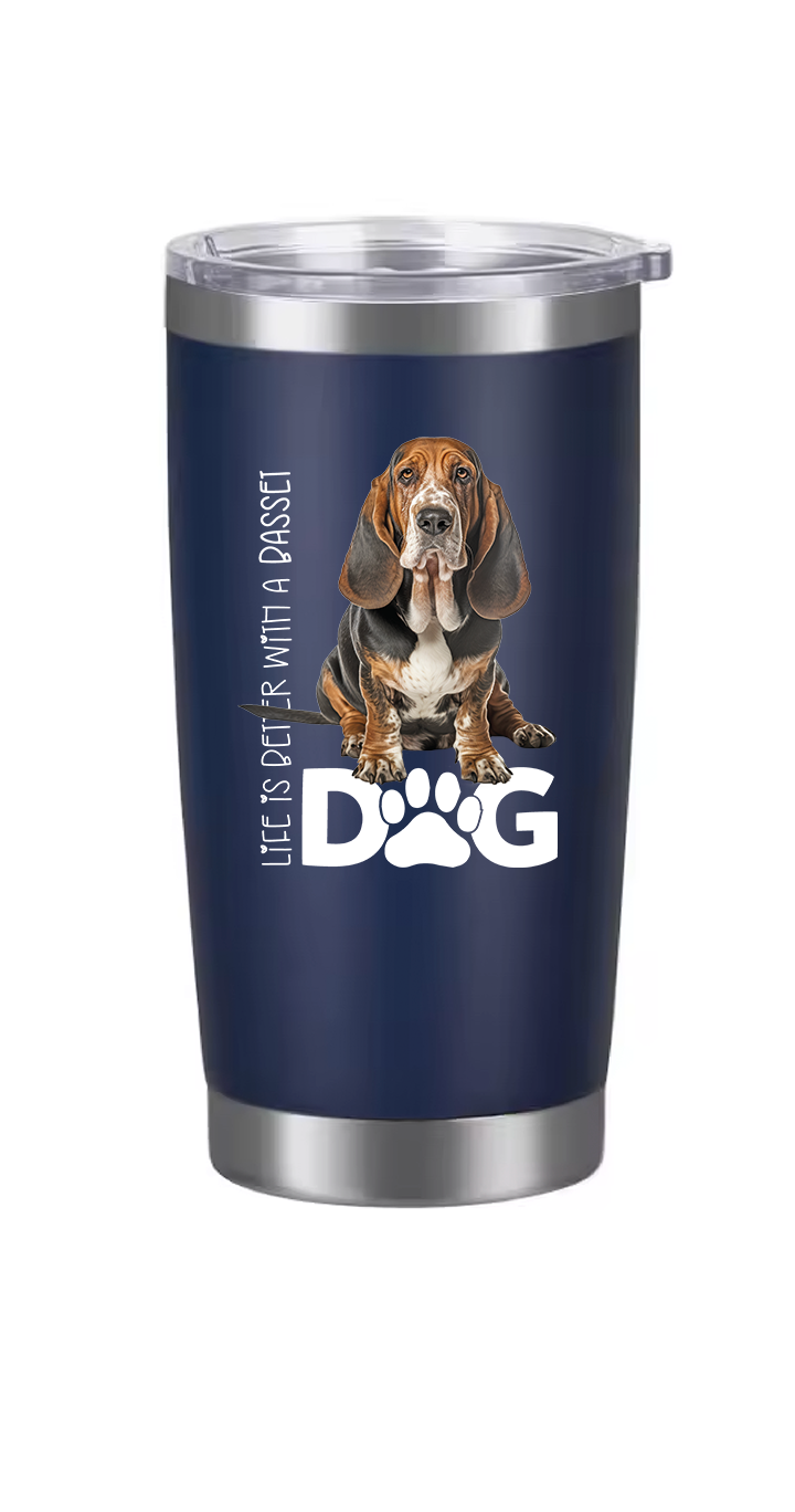 Basset Hound Tumbler and Ten Large Digitally Printed Basset Hound Stickers, Basset Hound Gift for Basset Hound Lovers