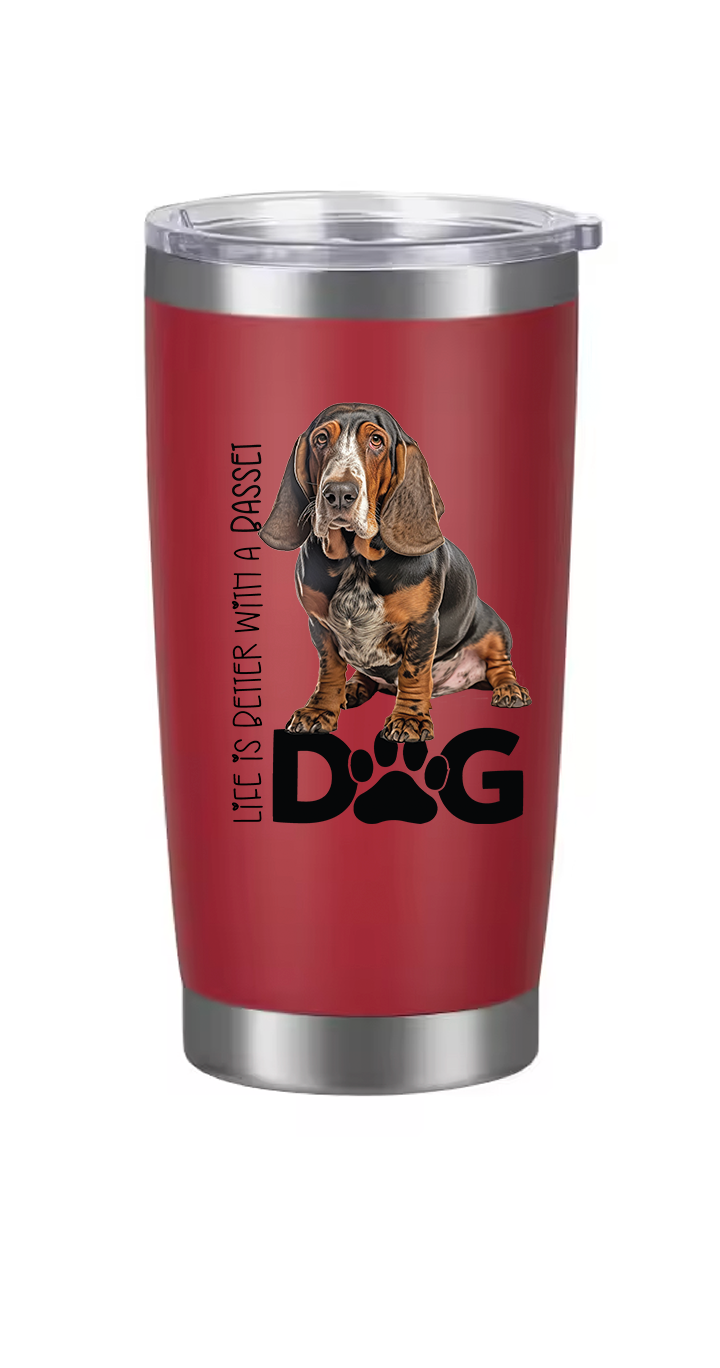 Basset Hound Tumbler and Ten Large Digitally Printed Basset Hound Stickers, Basset Hound Gift for Basset Hound Lovers