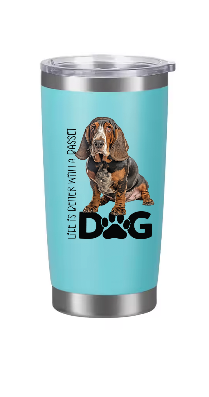 Basset Hound Tumbler and Ten Large Digitally Printed Basset Hound Stickers, Basset Hound Gift for Basset Hound Lovers