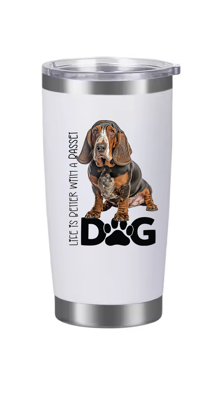 Basset Hound Tumbler and Ten Large Digitally Printed Basset Hound Stickers, Basset Hound Gift for Basset Hound Lovers