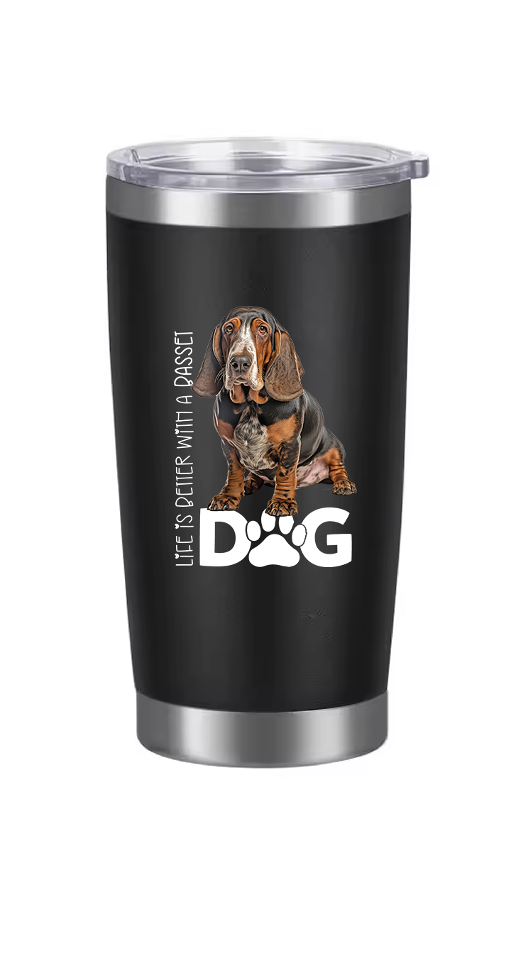 Basset Hound Tumbler and Ten Large Digitally Printed Basset Hound Stickers, Basset Hound Gift for Basset Hound Lovers