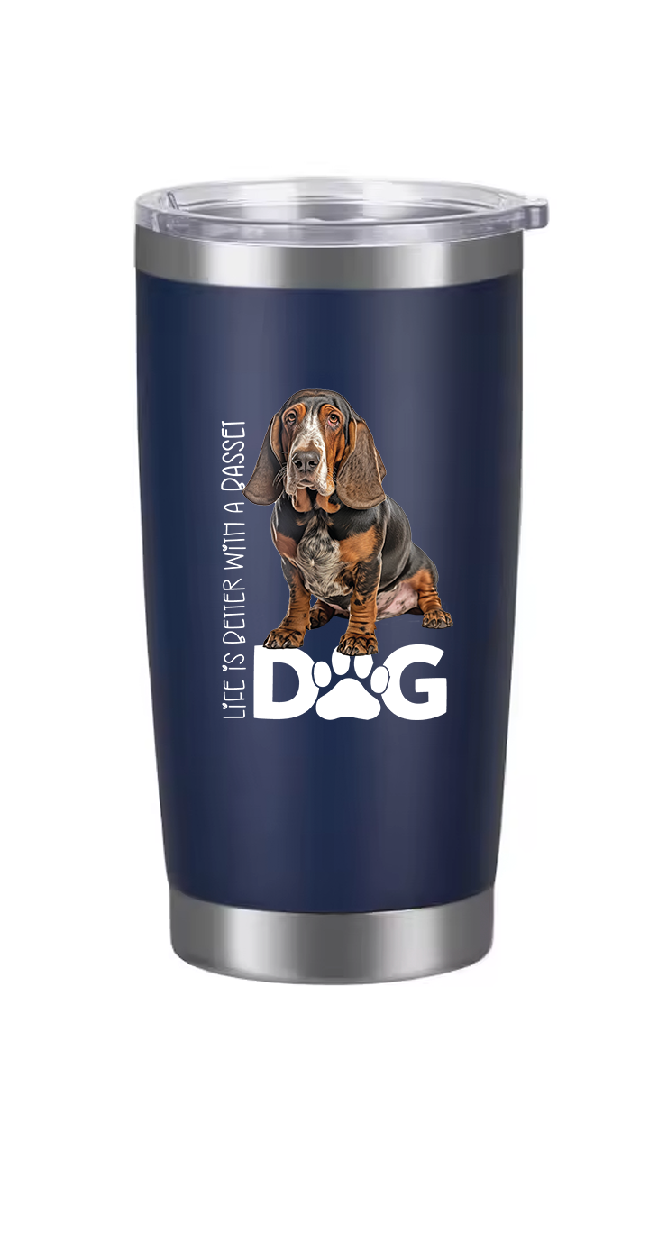 Basset Hound Tumbler and Ten Large Digitally Printed Basset Hound Stickers, Basset Hound Gift for Basset Hound Lovers
