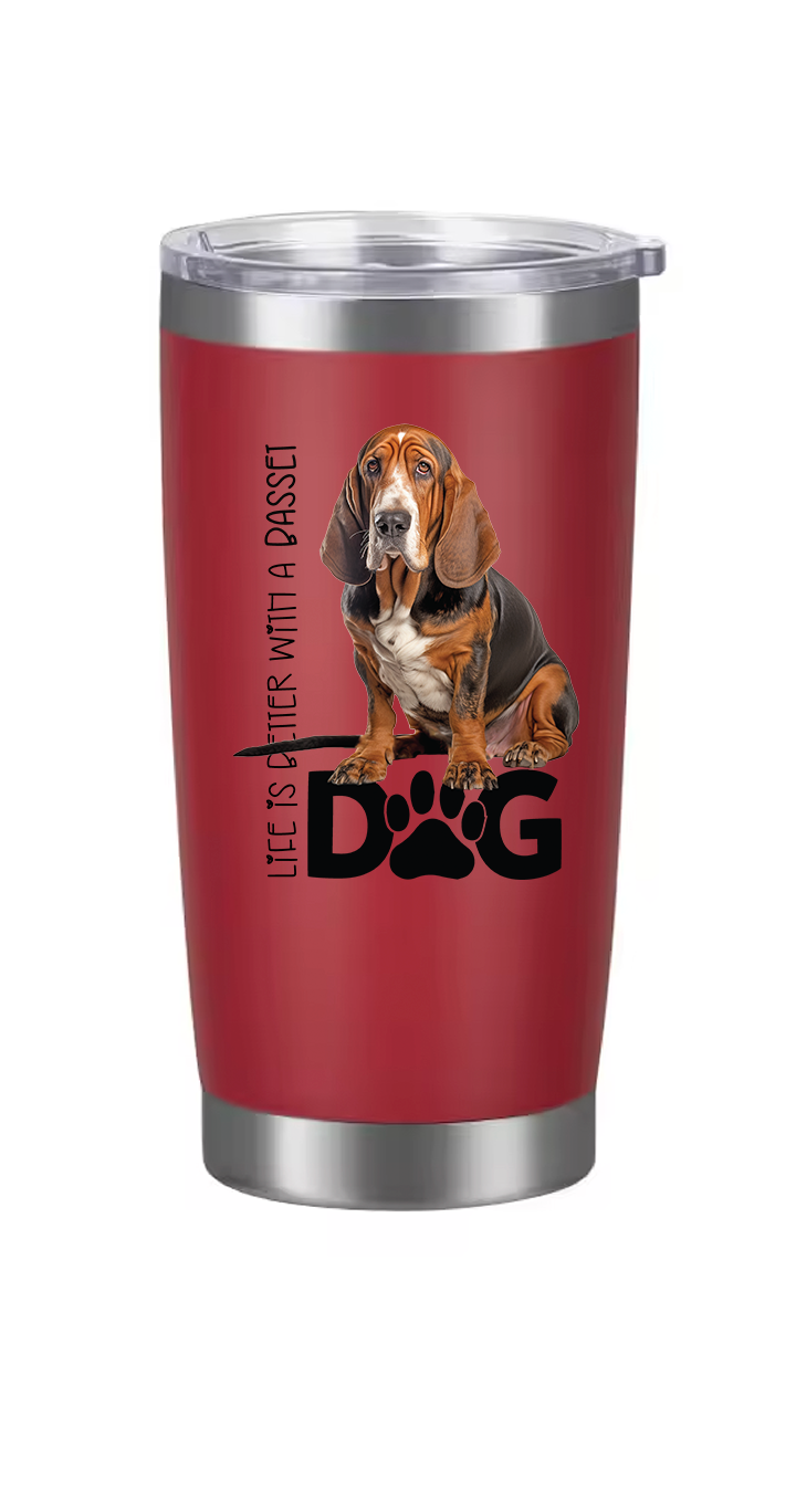 Basset Hound Tumbler and Ten Large Digitally Printed Basset Hound Stickers, Basset Hound Gift for Basset Hound Lovers
