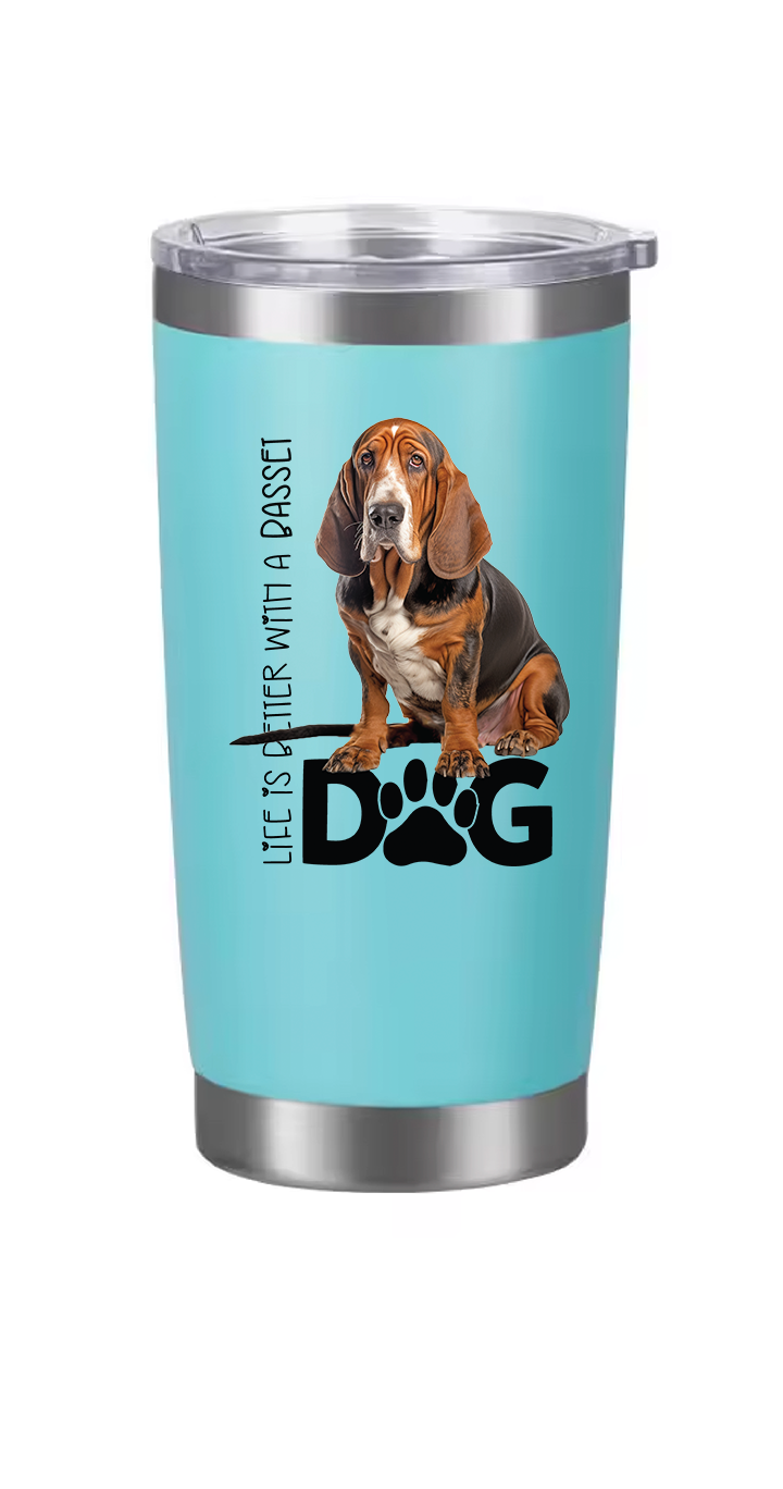 Basset Hound Tumbler and Ten Large Digitally Printed Basset Hound Stickers, Basset Hound Gift for Basset Hound Lovers