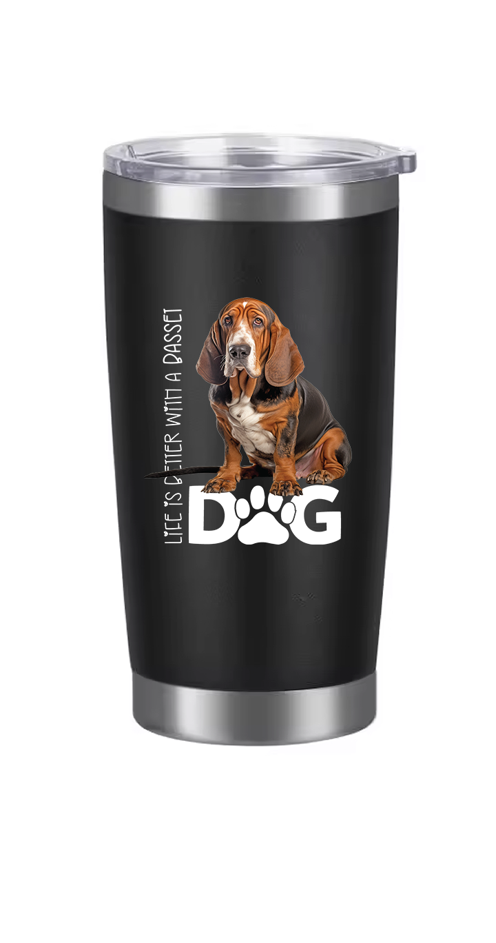 Basset Hound Tumbler and Ten Large Digitally Printed Basset Hound Stickers, Basset Hound Gift for Basset Hound Lovers
