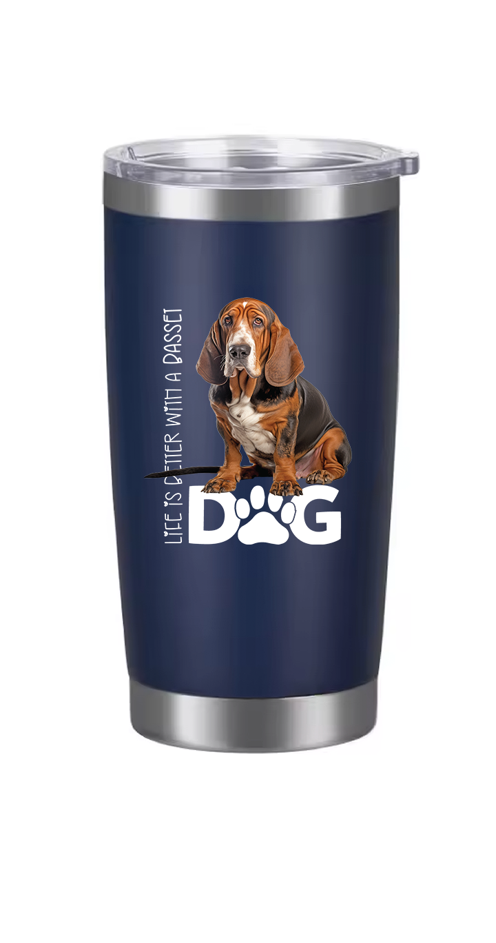 Basset Hound Tumbler and Ten Large Digitally Printed Basset Hound Stickers, Basset Hound Gift for Basset Hound Lovers