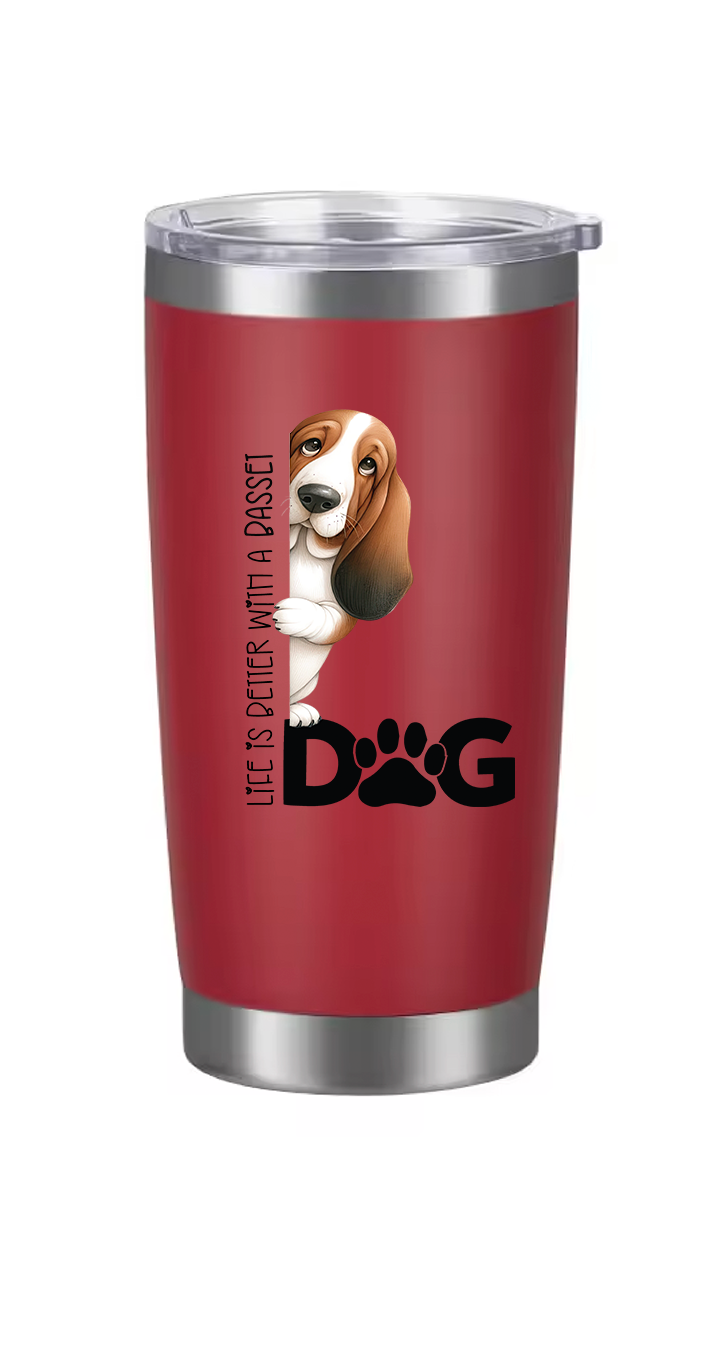 Basset Hound Tumbler and Ten Large Digitally Printed Basset Hound Stickers, Basset Hound Gift for Basset Hound Lovers