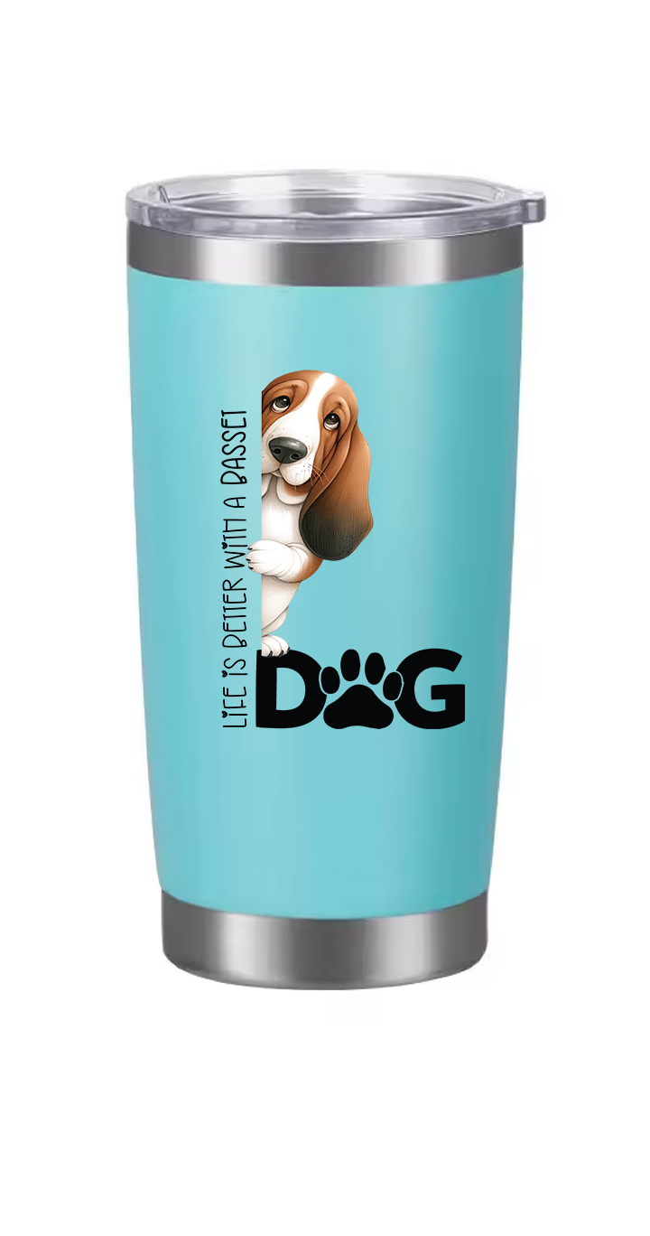 Basset Hound Tumbler and Ten Large Digitally Printed Basset Hound Stickers, Basset Hound Gift for Basset Hound Lovers
