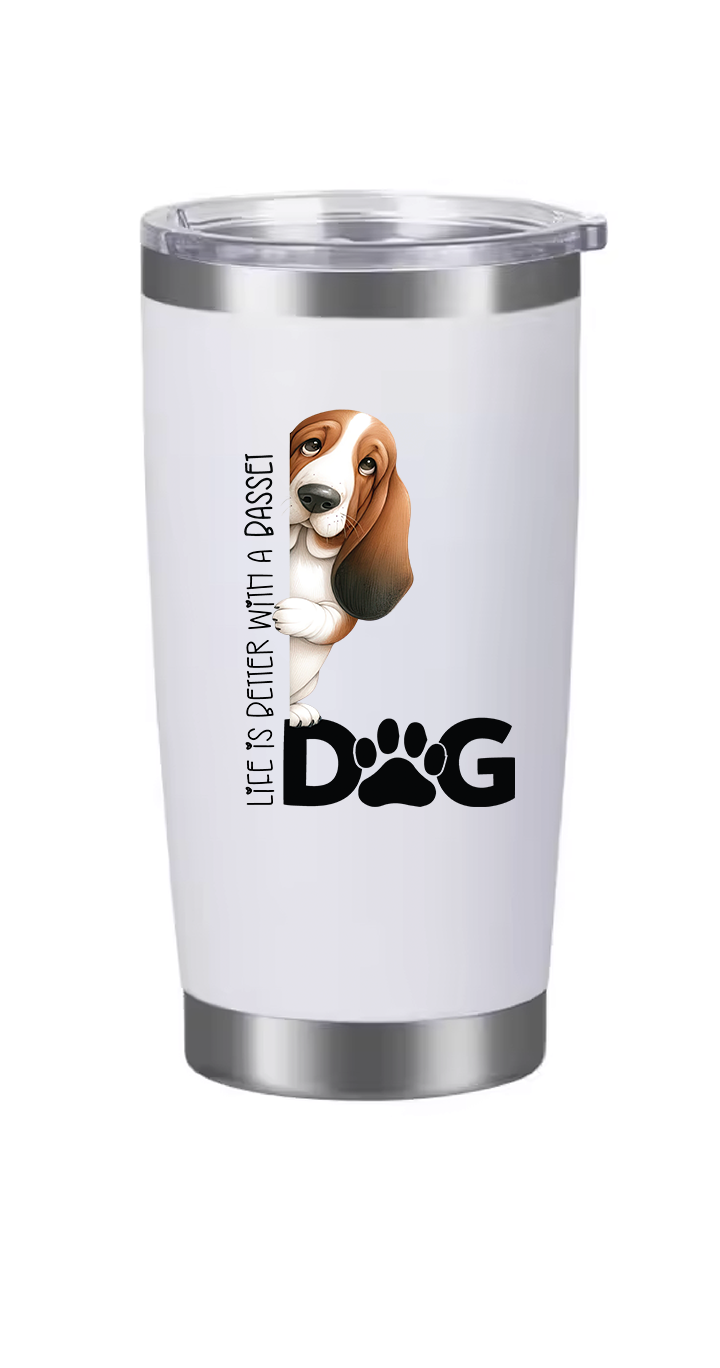 Basset Hound Tumbler and Ten Large Digitally Printed Basset Hound Stickers, Basset Hound Gift for Basset Hound Lovers