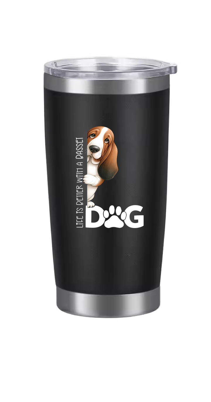 Basset Hound Tumbler and Ten Large Digitally Printed Basset Hound Stickers, Basset Hound Gift for Basset Hound Lovers