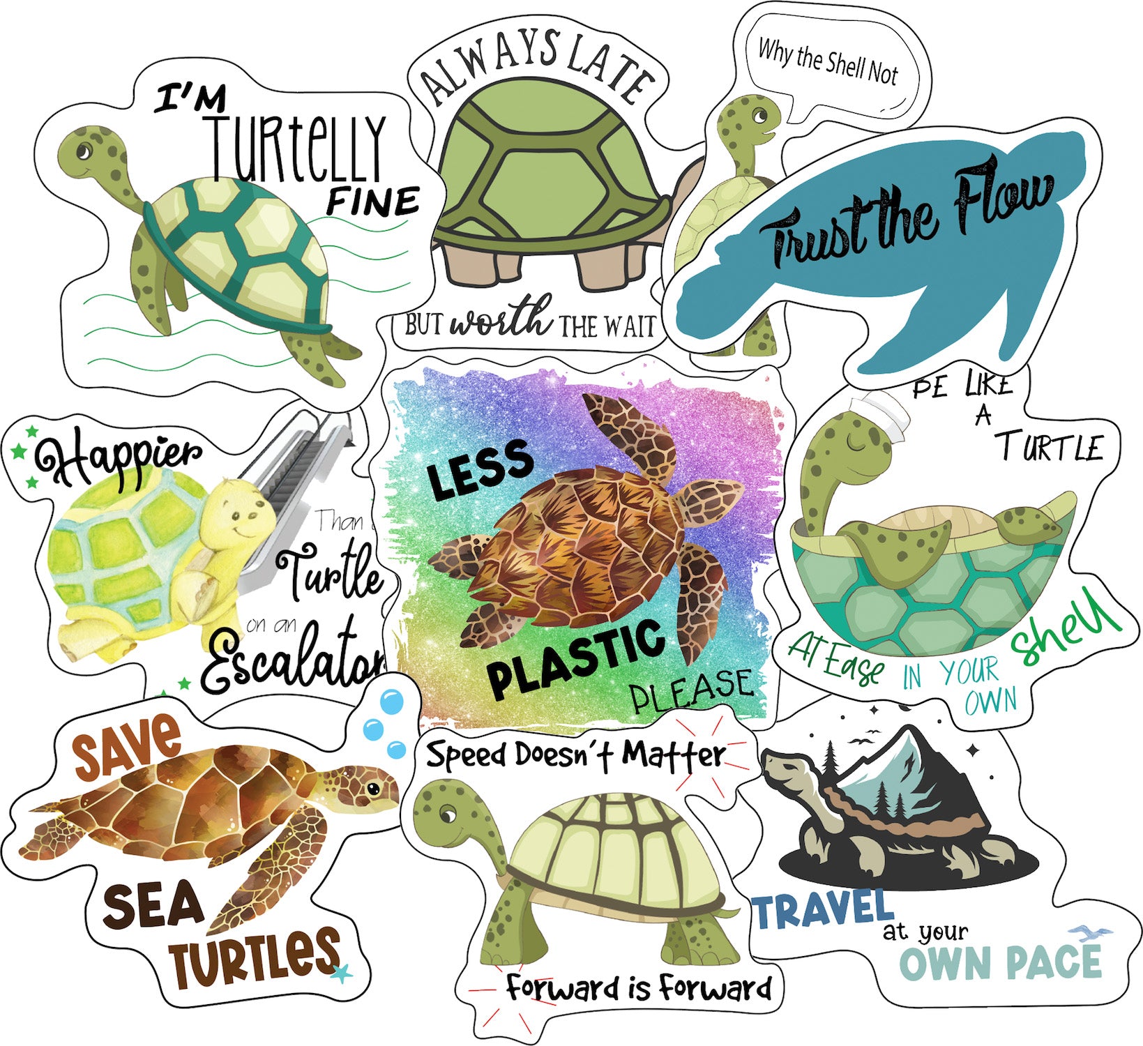 Turtle Stickers, Ten Vinyl Stickers Supporting Turtle, Great Turtle Gift, Decorative Stickers