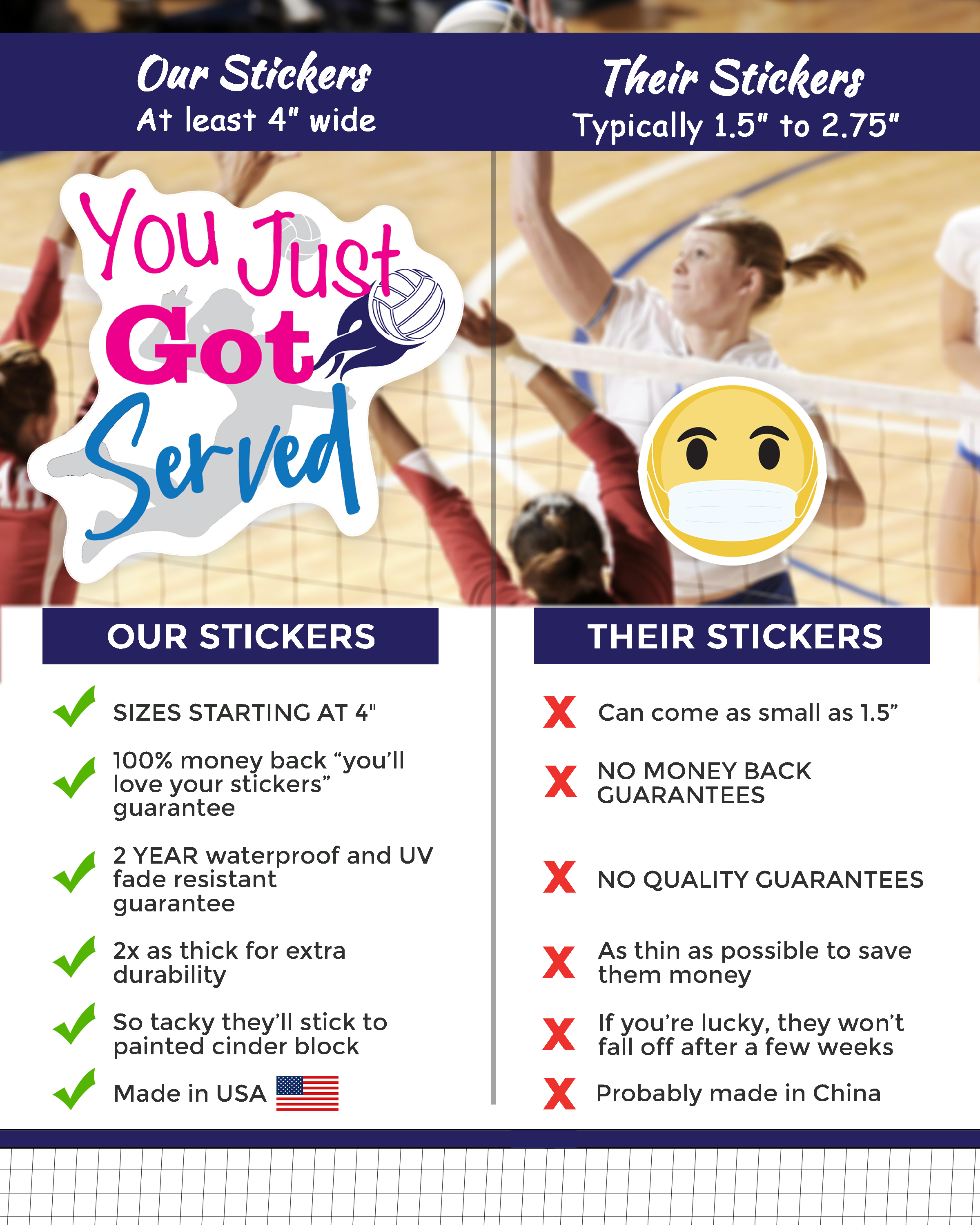 XL Sized Volleyball Stickers